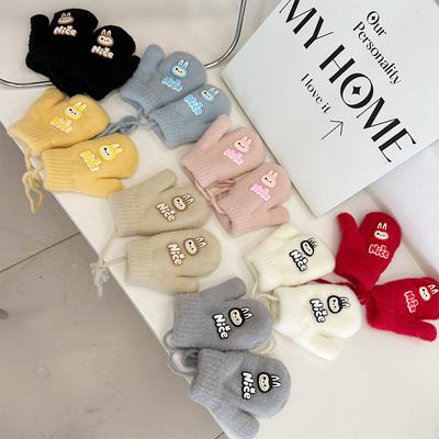 Gants d'hiver pour enfants Gants mignons pour garçons et filles Chauds et résistants au froid Gants tricotés à doigts enveloppants à suspendre au cou
