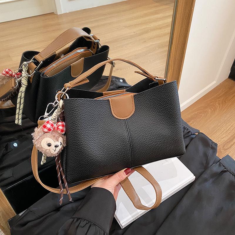 2025 Women's Color Block Bucket Bag - Korean Style Versatile Handbag and Crossbody for Ladies