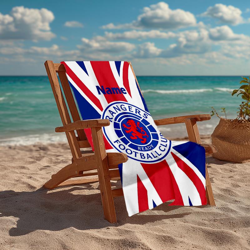 Custom Name Ultra-Soft Beach Towel with Rangers F.C Theme,Ideal for Pool - Camping, Diving - Perfect Travel Essential, Vibrant Beach Towel.