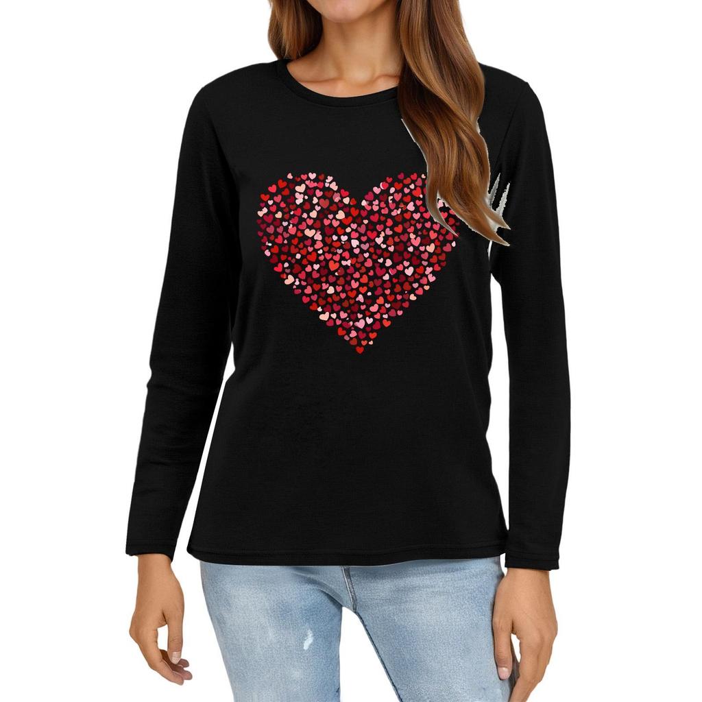 Women's Fashion Casual Slit Hem Round Neck Long Sleeve Loose Christmas Printed T-Shirt Ladies Top