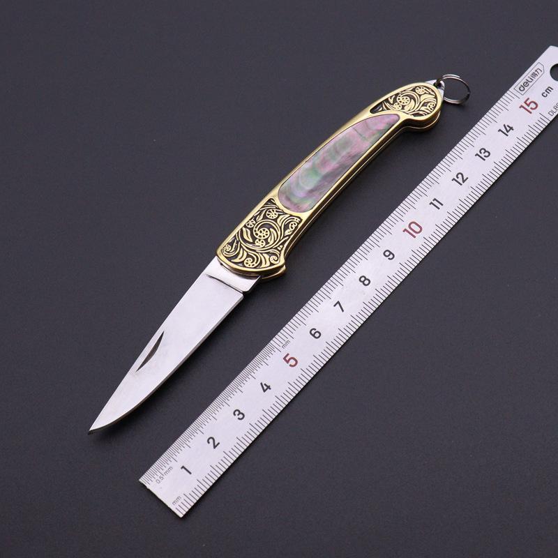 High Quality Sharp Brass Handmade Shell Exquisite Portable Express Unpacking Folding Knife Fruit Keychain Mini Knife