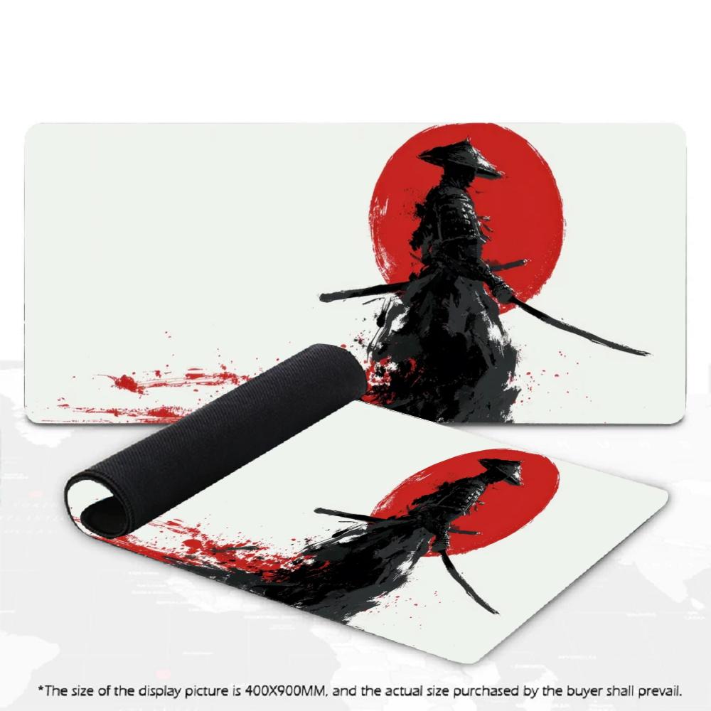 Large XXL Game Mousepad Ink Style Japanese Samurai Katana Grim Reaper Skeleton Moon Deskmat Non-Slip Rubber Keyboard Mouse Mats