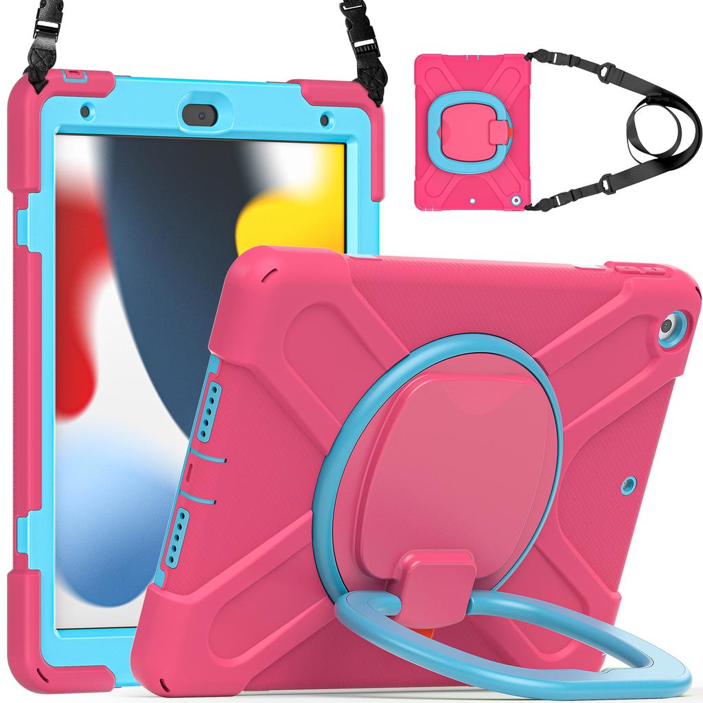 360 Rotating Kids Case Universal for IPad 10.2 2019 2020 2021 7th 8th 9th Generation Heavy Duty Stand Cover with Shoulder Strap