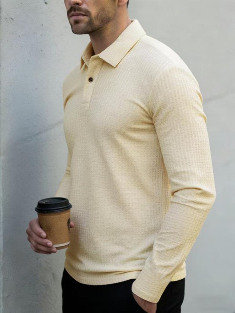 Men's Polo Shirts - Long Sleeve Casual Shirt with Two Button Closure, Regular Fit, Sizes S-2x