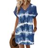 Women's Fashion Print V-Neck Short Sleeve Pocket Casual Pullover Dress