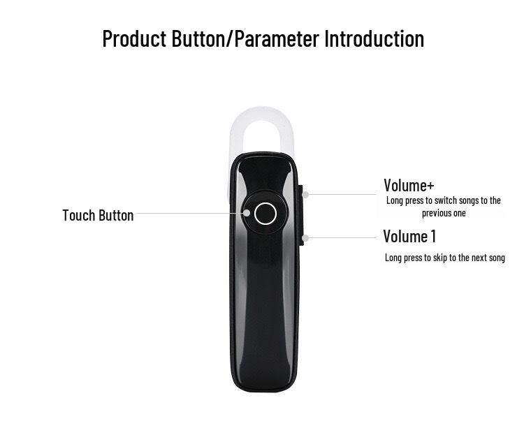 New Bluetooth Noise Cancelling Single Ear Headset with Mic & Ear Hook - Car Phone Wireless Earphones
