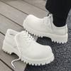 Fashion Thick Sole Casual Genuine Leather Dress Shoes Men Platform Heighten Japan Harajuku Korean Streetwear Fashion Shoes White