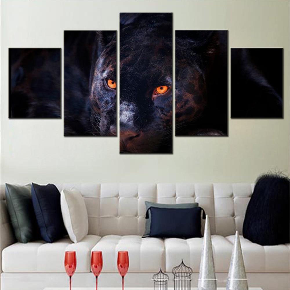 5-teiliges Leinwand Modern Wanddekoration Tiere Schwarzer Panther Tapete Poster Gemälde und Druck Dekorative Bilder Kunstwerk