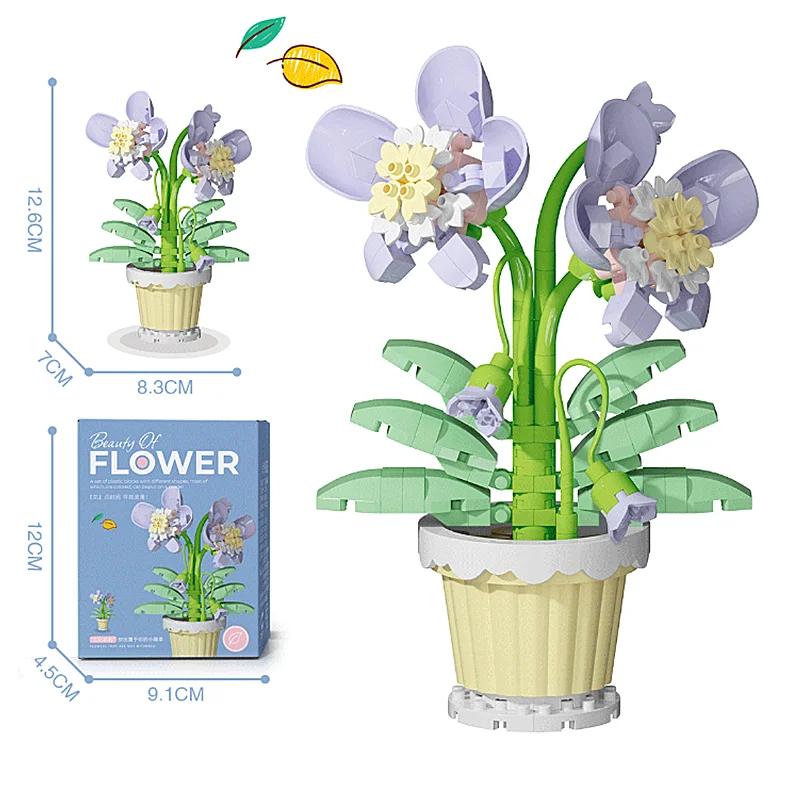 

Наборы строительных блоков для букетов в микро-горшках, модель цветка, сделай сам, домашний стол, украшение для растений, сборные кирпичи, игрушки для детей