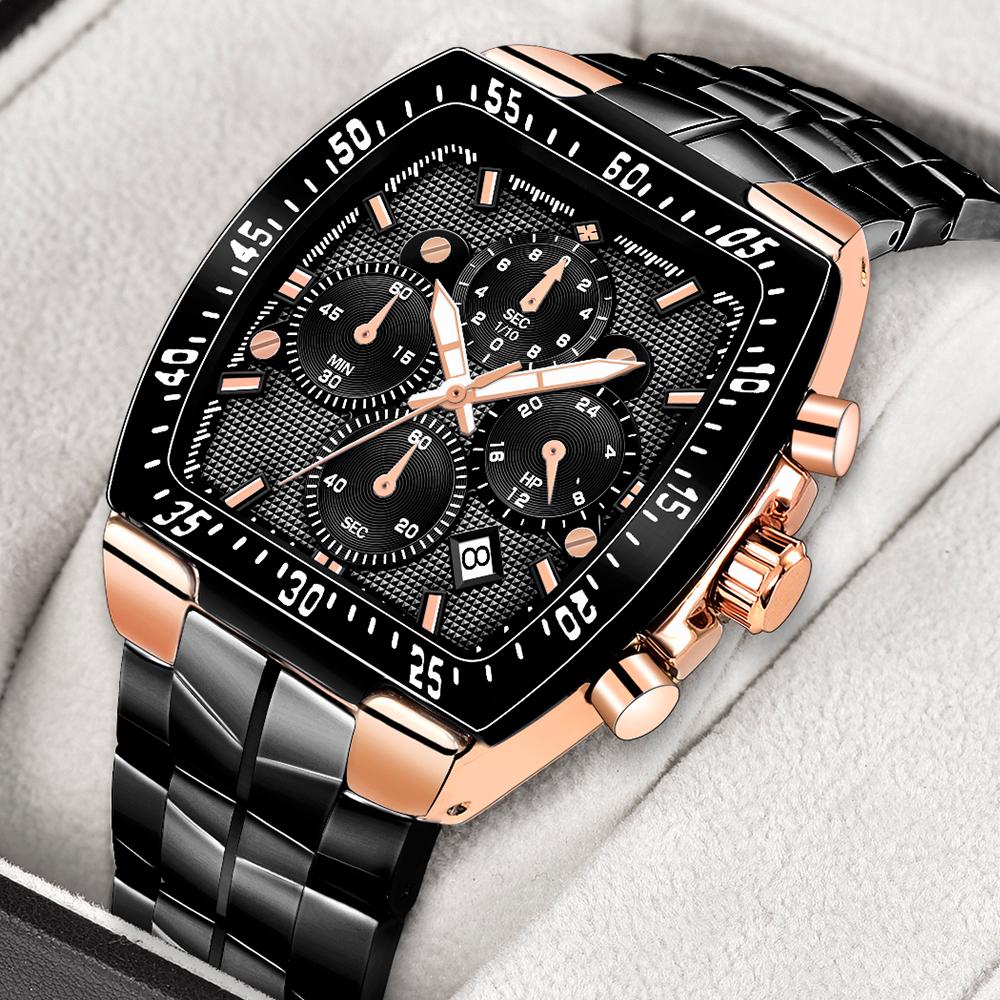 WWOOR Military Watch Men Chronograph Sports Watch For Men Luxury Square Stainless steel Quartz Waterproof Wristwatch Male Clock