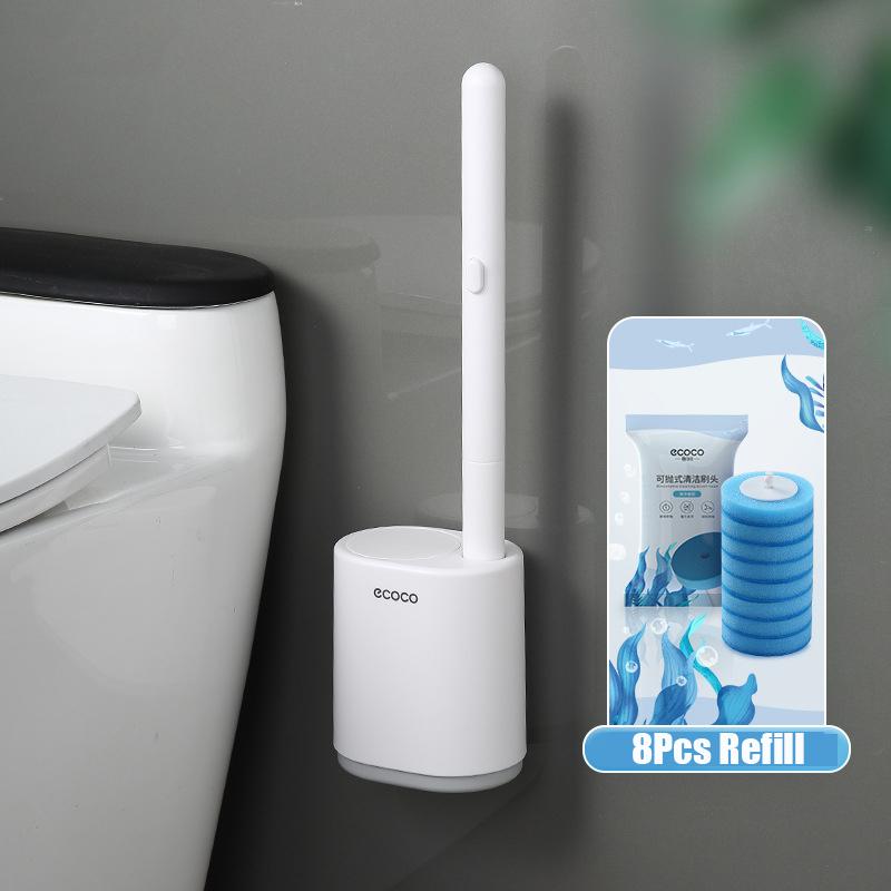 Disposable Toilet Cleaning Brush Set, Toilet Brush, Wall Mount Toilet and Bathroom Cleaning with Storage and Disinfecting Refill Heads