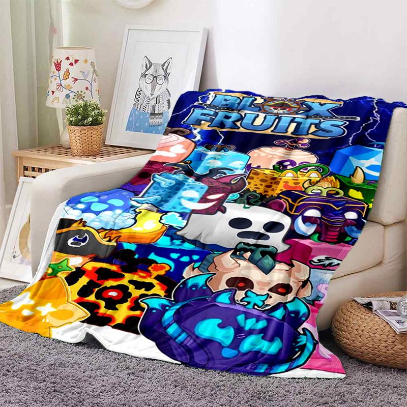 HD B-Blox Fruit 3D Cartoon Game Gift Blanket,Soft Throw Blanket for Home Bedroom Bed Sofa Travel Picnic Office Cover Kids