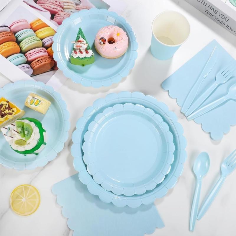 25Pcs Colorful Paper Paper Plates Cups Napkins Cutlery Set Party Dinnerware Supply for Kid Birthday Baby Showers Party