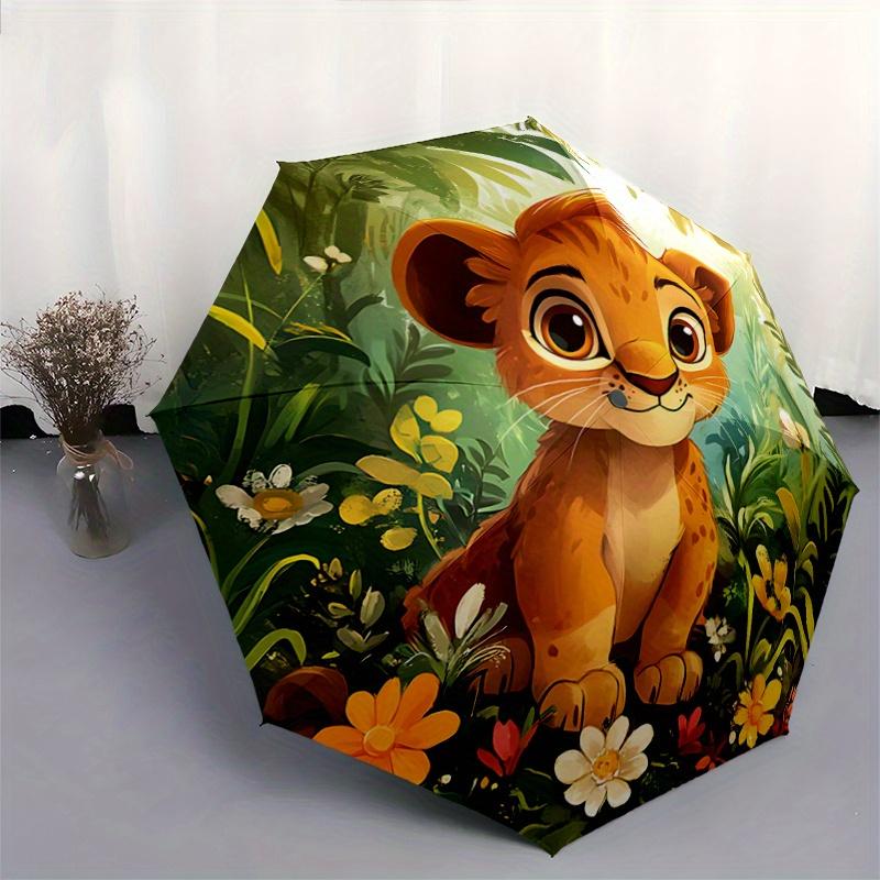 1pc Simba's Journey Pattern Automatic Umbrella is Fashionable and Good-Looking, a Portable 3-Fold Umbrella, Suitable for Travel and Daily Us