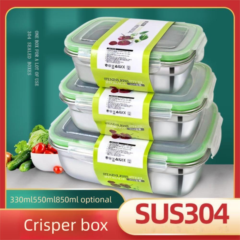 Stainless Steel Fresh-keeping Box Sealed Bento Box Refrigerator Freezer Storage Box  Camp Supplies