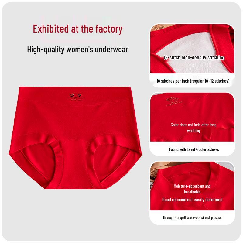 Women's Mid-Waist Red Cotton Antibacterial Underwear - Comfort-Fit, Skin-Friendly, Full Coverage