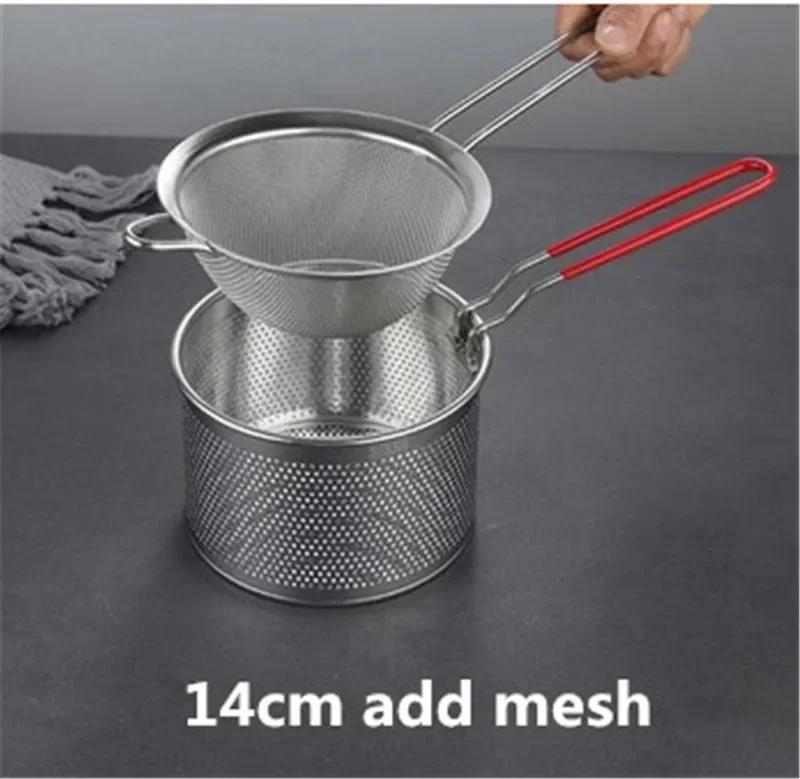 Nerezová ocel 304 horká Fritovací smažící koš Fritovací pánev Filtr Jídlo Cedník Únik oleje Síto na kakao Síťka nudle Knedlíky Sítko