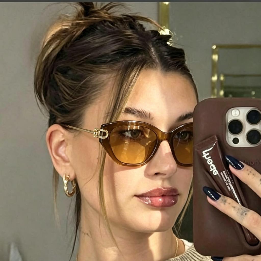 New cat eye sunglasses women's high-end European and American style fashion glasses metal beads glasses legs sunglasses