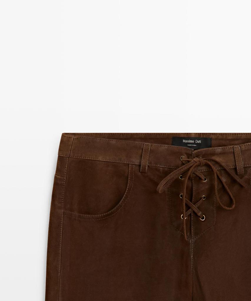 Masimodutti Cropped Suede Leather Pants With Drawstring Detail