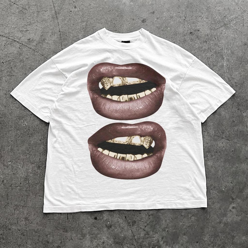 2025 T-shirt Labbra Grandi Streetwear Y2K Grafica Labbra T-shirt Uomo e Donna Maglietta Taglie Grandi Rock and Roll Moda Oversize Regali Bambini