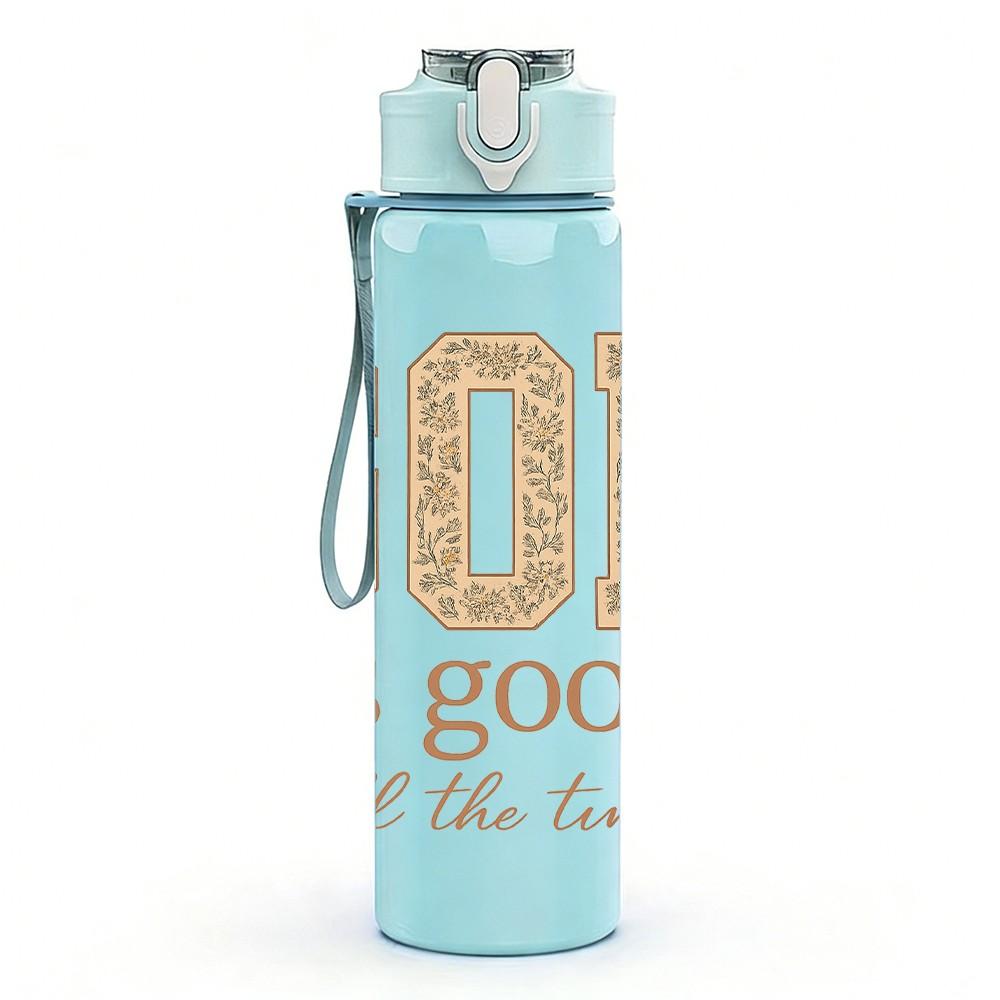 1PC God Is Good Quote 750ml Color Plastic Sports Water Bottle Leakproof Flip Straw Lid Suitable for Sports Office Home Use