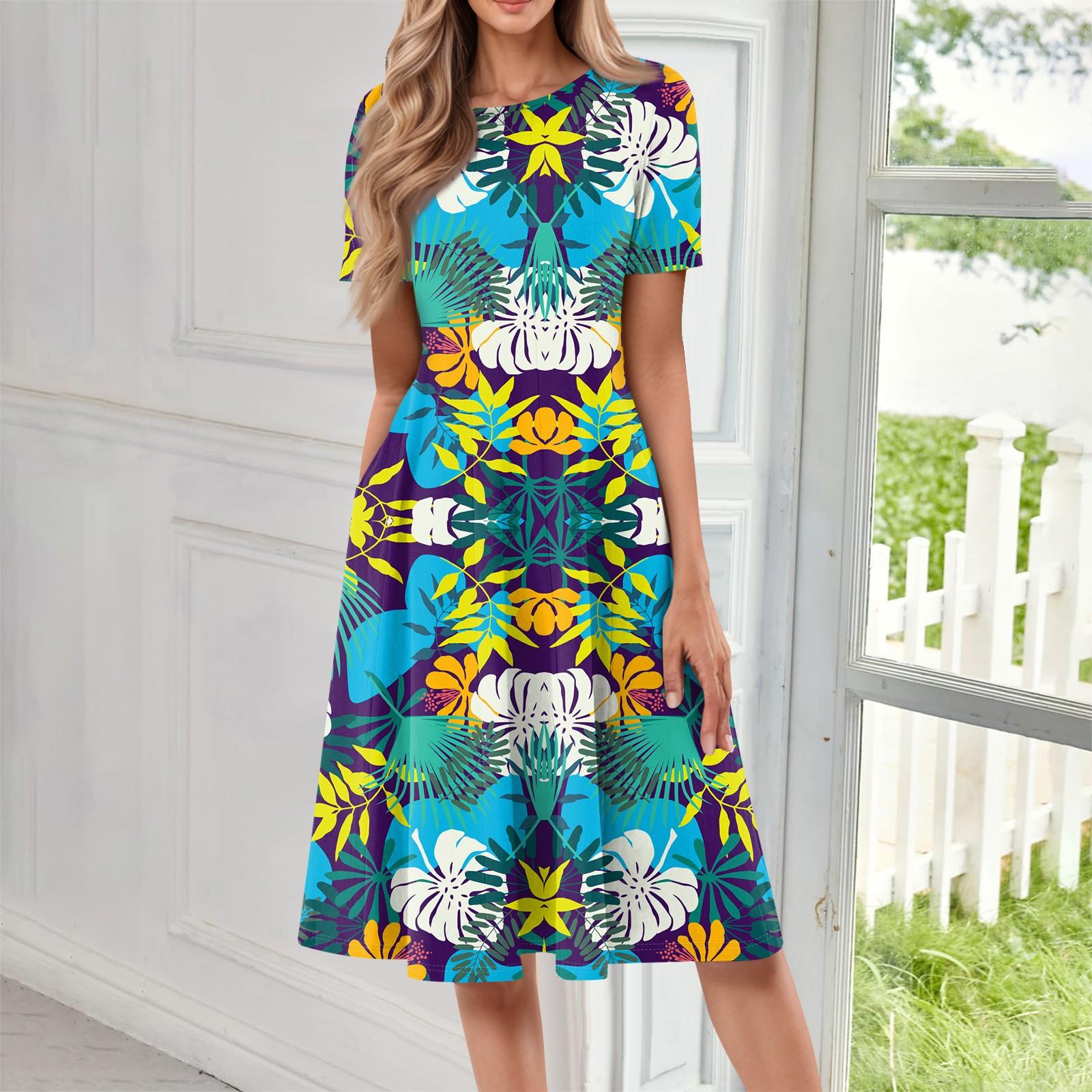 

Женское летнее повседневное платье U-образной формы с завязкой на кармане и короткими рукавами L синий