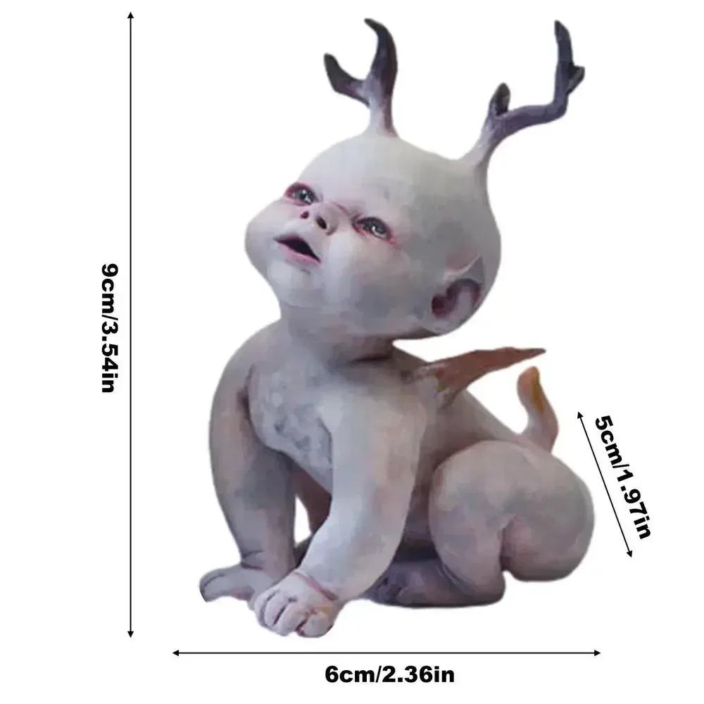 Haunted Horned Zombie Infant Statue - Chilling Halloween Decoration & Sinister Suspended Prop