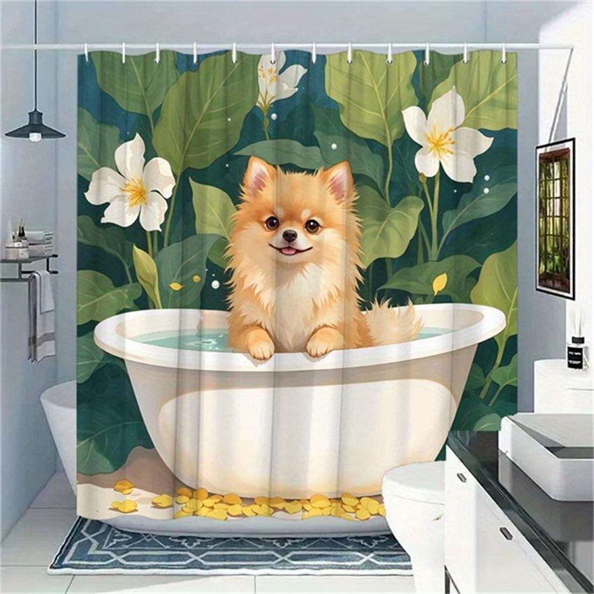 Whimsical Fox in Bathtub Tropical Floral Shower Curtain Waterproof Bathroom Curtain Green Nature Aesthetic Decor Spa Luxury Bath