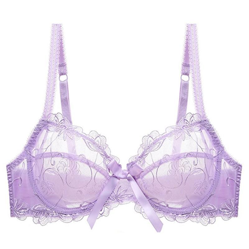 Sexy Lace Mesh Bra Plus Size Women Thin Cup Underwire Support With Double Hook Back