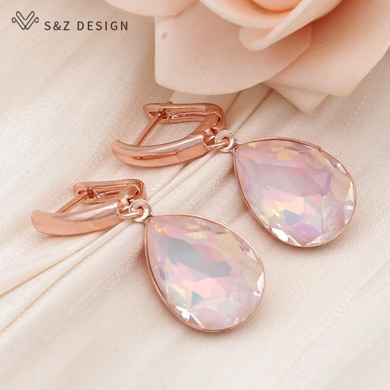 

Модные висячие серьги с каплями воды и кристаллами для женщин, свадебные стильные серьги цвета розового золота, ювелирные изделия в подарок