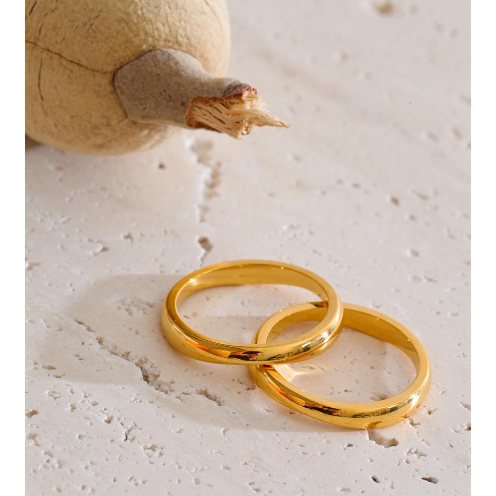 Yhpup 2PC Stainless Steel Smooth Metal Round Stacking Ring 18K Gold Color PVD Plated Simple Casual Finger Jewelry