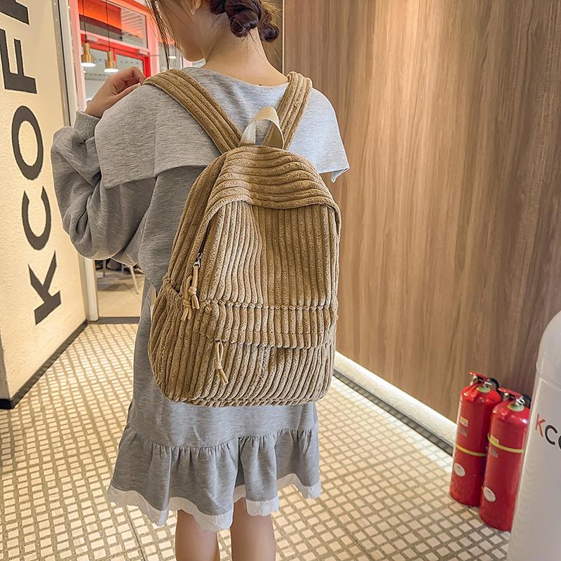 Schulrucksack1011 neuer einfarbiger Cord-Rucksack weiblich Koreanische Version vielseitiger Schulrucksack weibliche College-Studentin Mittelschüler Rucksack weiblich