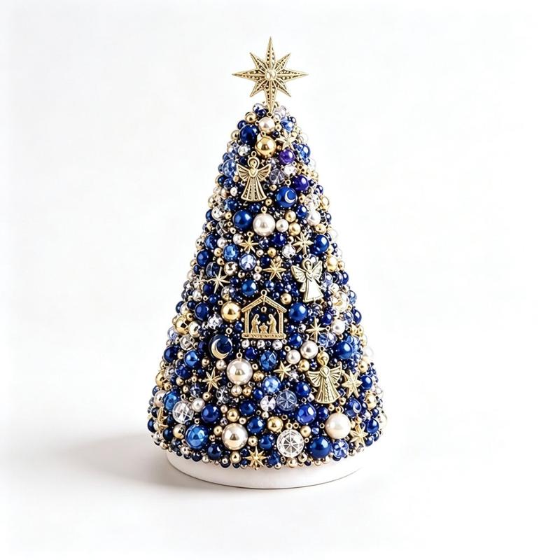 Kit Albero di Natale con Perline Fai da Te Stella Educativa Decorazione da Tavolo Albero di Natale in Schiuma Conica Fatto a Mano Decorazione per Festa di Natale Regalo