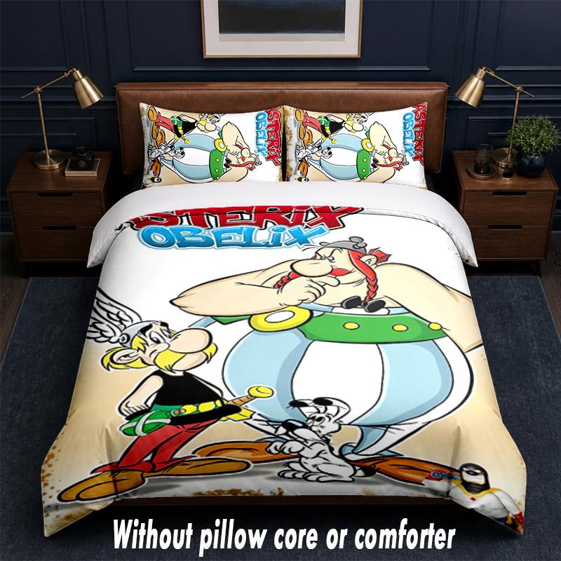 Asterix & Obelix Design Bett Bettwäsche-Set 1 Bettbezug + 2 Kissenbezüge Weich Atmungsaktiv Haushalts Bettwäsche