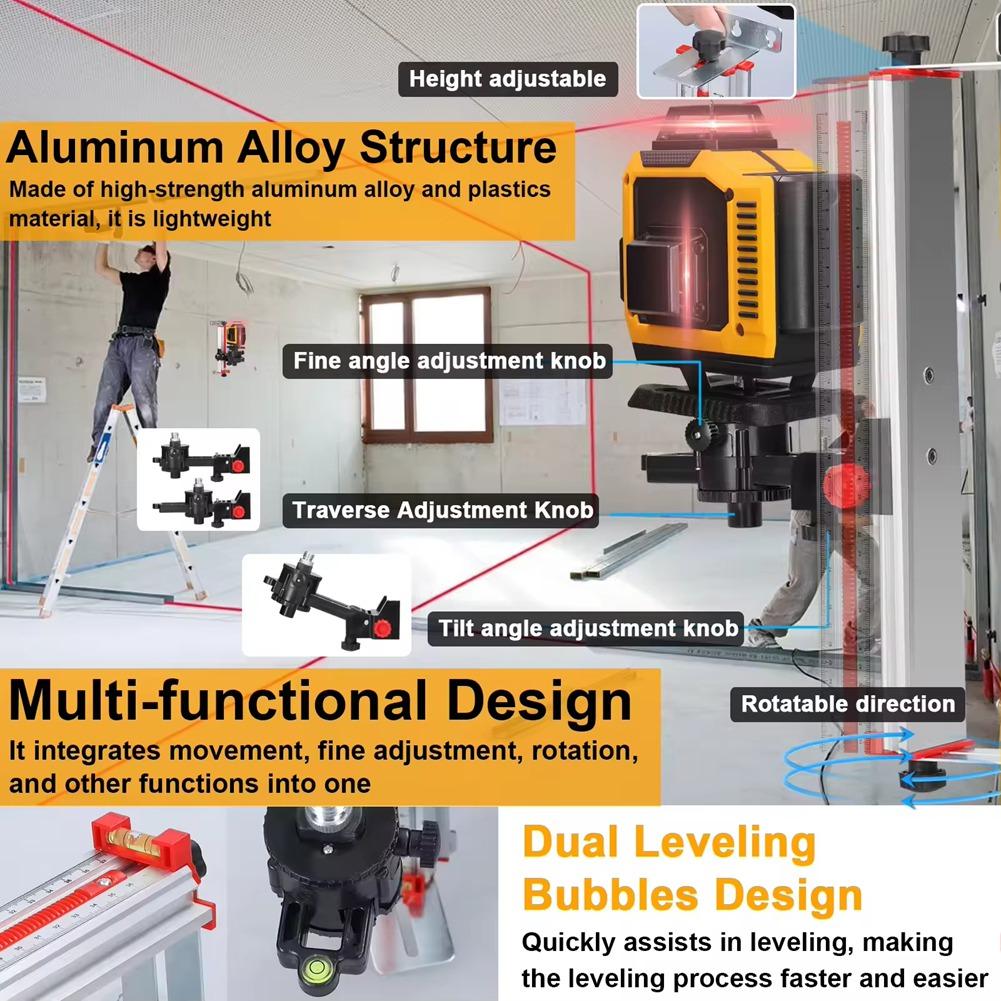 

A72U Stable Mounting Aluminum Alloy Construction Adjustable Laser Level Bracket Laser Level With 1/4 To 5/8In Screw Adapter
