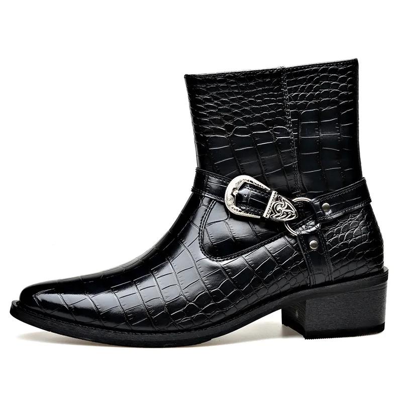 Mode Große Größe Schnalle Designer Leder Chelsea Stiefel Männer Mode Lässig Schwarz Herbst Witner Kleid Schuhe Mann Stein Muster Stiefeletten