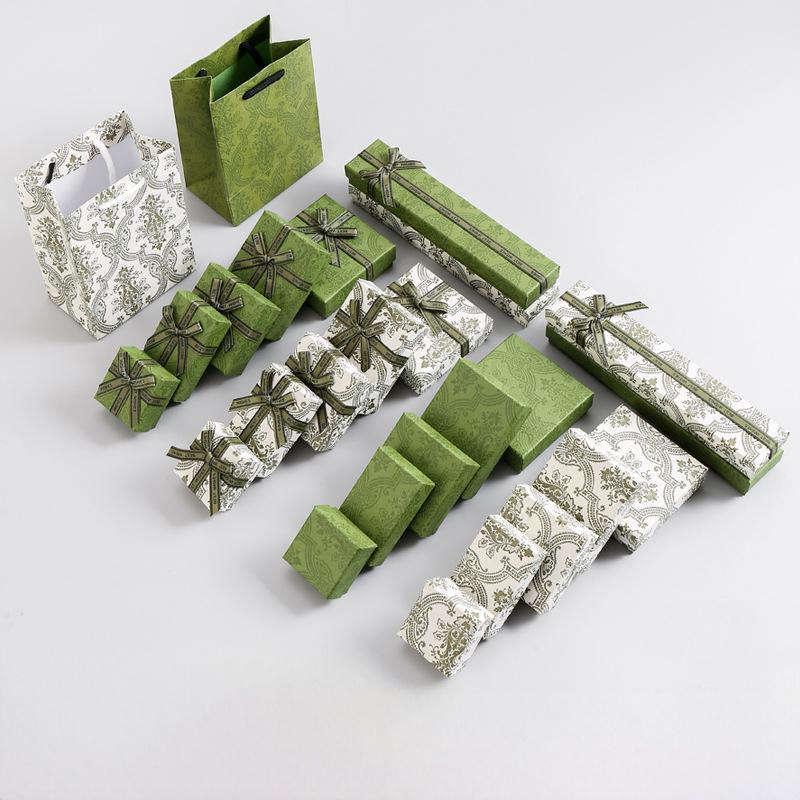 Necklace Box Jewelry Packaging Box Enamel Green Ring Box Earring Box Bow Jewelry Box