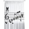 Cortinas de tule com pauta de nota musical de gato para decoração de sala de estar, quarto, chiffon, voile transparente, cortina de janela de cozinha