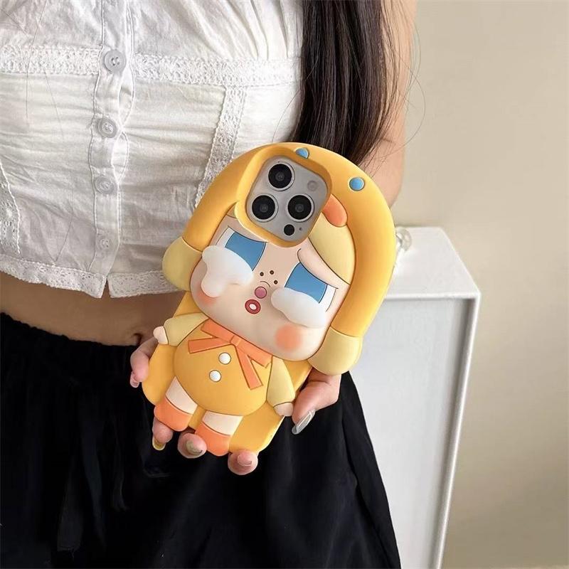 3D Cute Crying Girls Phone Case For iPhone 17 16 15 14 13 Pro Max Soft Silicone Cover