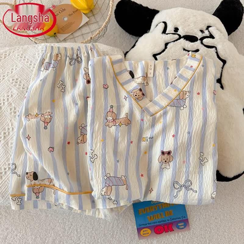 Langsha Women s Summer Cloud Print Short Pajama Set M