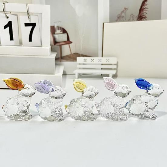 Faux Crystal Easter Bunny Figurine Handmade Clear Glass Rabbit Statue Miniature Animal Sculpture