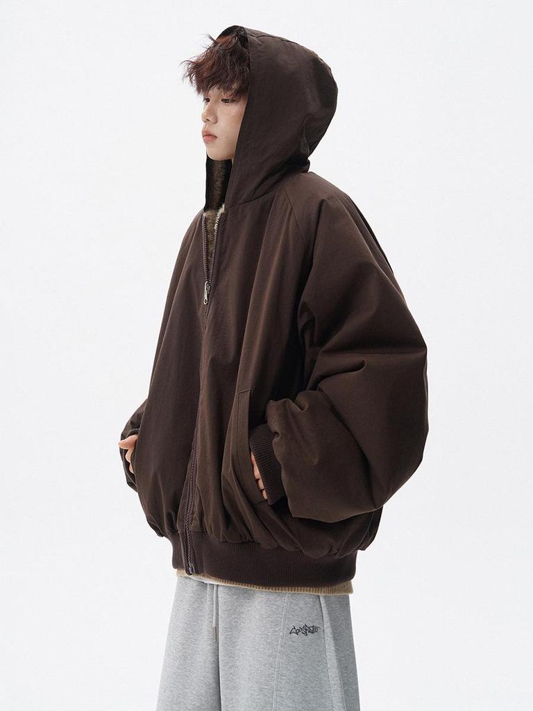 Herren American Style Kapuzen Adler Plüsch Baumwolljacke - Winter Retro Trend, Dick Warm & Lockerer Schnitt