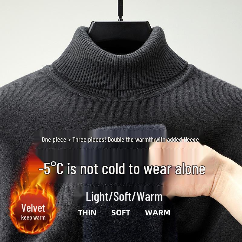 Autumn/Winter 2025 Men's High-Neck Wool Blend Plush-Lined Sweater