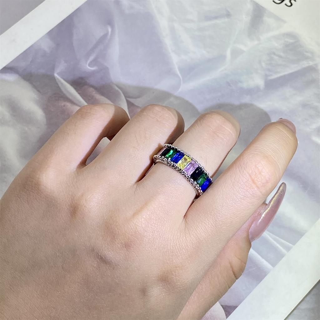 Exquisite Multicolor Color Zircon Ring for Women Rainbow Color Jewelry Opening Adjustable High Quality Ring Personality Jewelry Cocktail Party Jewelry