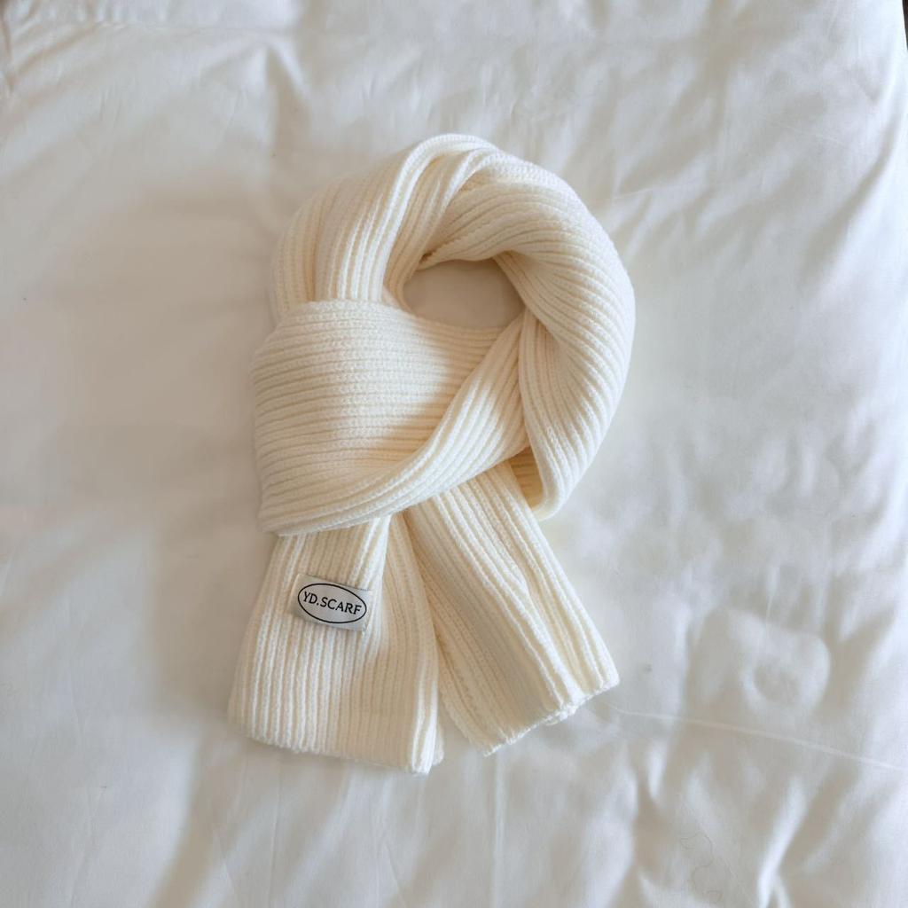 Autumn and Winter New Soft Knit Knit Groove Wool Scarf for Women, Korean Style Warm Yarn Solid Color Versatile Neck Warmer