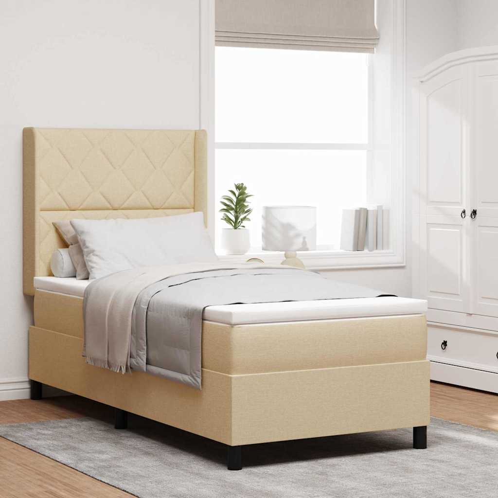 Boxspring Bed with Pillows and Headboard Cream 200 X 90 Cm Fabric