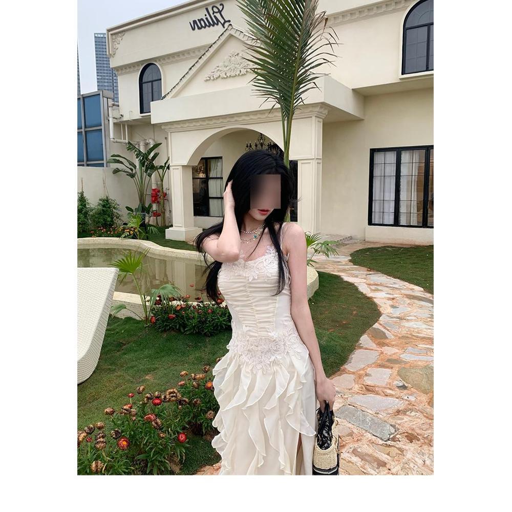 

Очаровательное женское платье-комбинация с цветочным принтом: Продвинутый дизайн, Весна-Лето, Облегающий талию с волнистым подолом M (suggested for 90-100 jin)