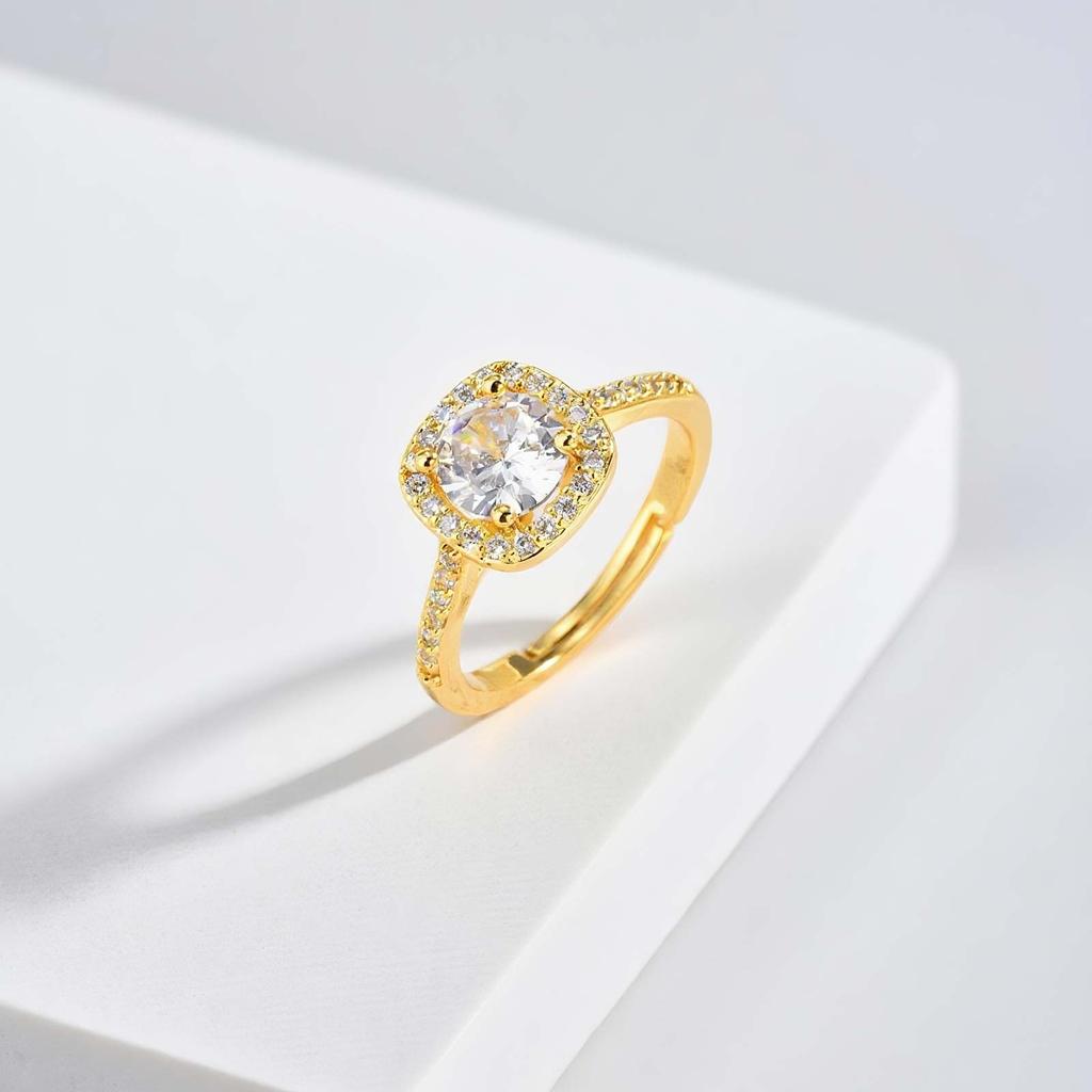 Luxurious Rectangular Zircon Ring for Women,Gold Plated Simple Big Rings Adjustable,Fashion Wedding Party Jewelry Gift