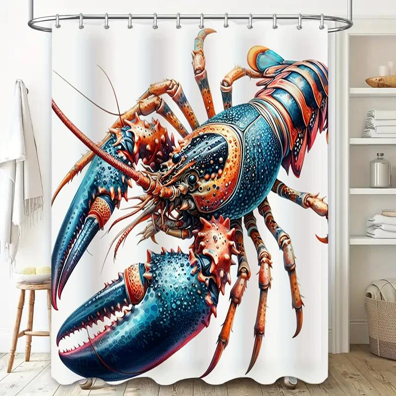Large Claw Lobster Print Shower Curtain Waterproof Decoration Bathroom Decor Artistic Wall Hanger Home Decorative Waterproof Fab