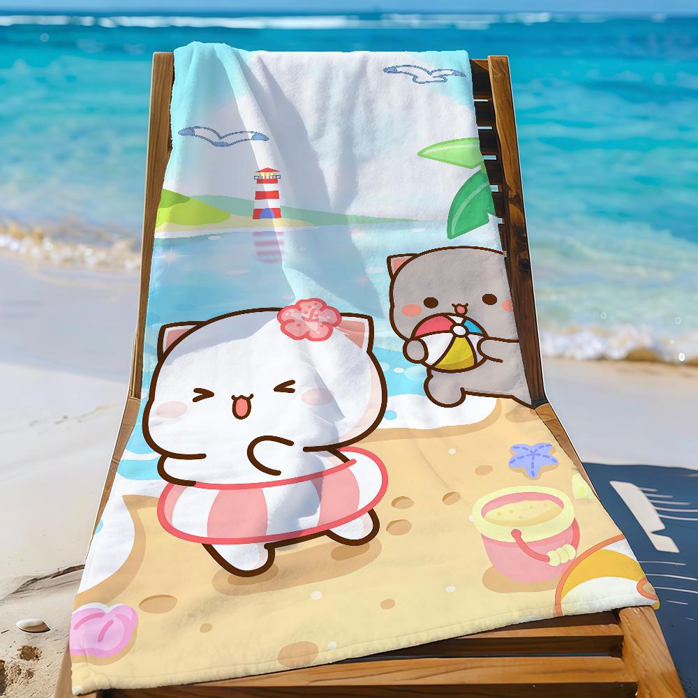 Cute Peach Mochi Cat Beach Towel Shower Bath Travel Lightweight Skin Friendly For Pool Camping Cruise Summer